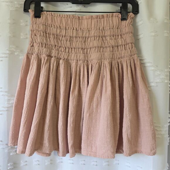 Pale Dusty Rose Smocked Waist 100% Cotton Gauze Skirt by Rewash - Size S - Picture 1 of 7